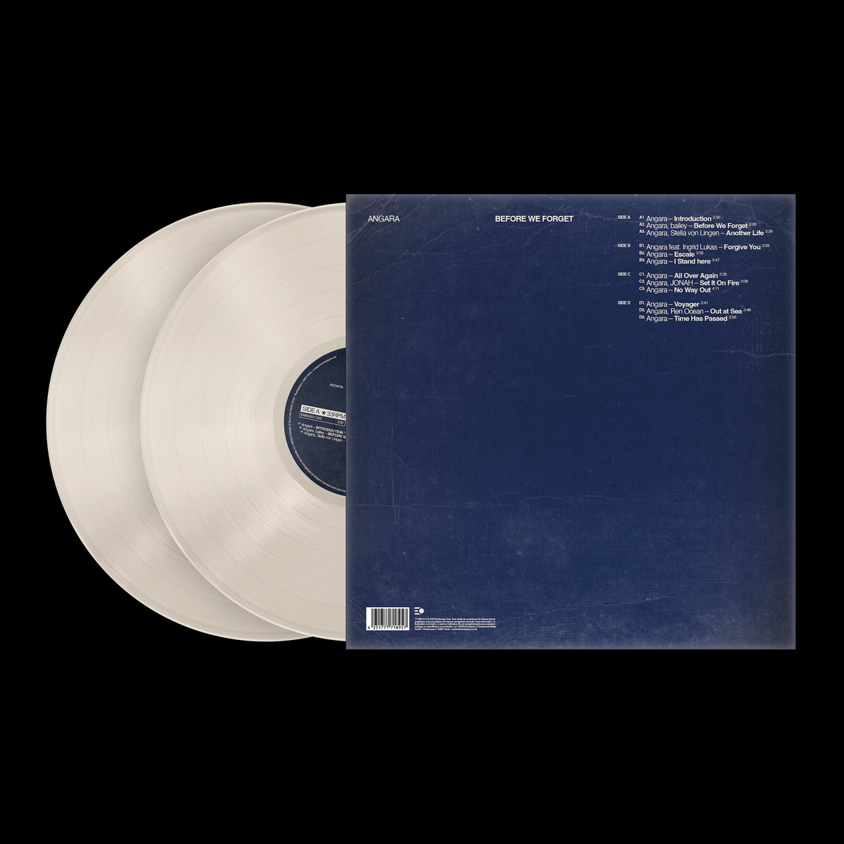 Angara – Before We Forget, 2LP: Rückseite mit Tracklist und cremeweißem Vinyl